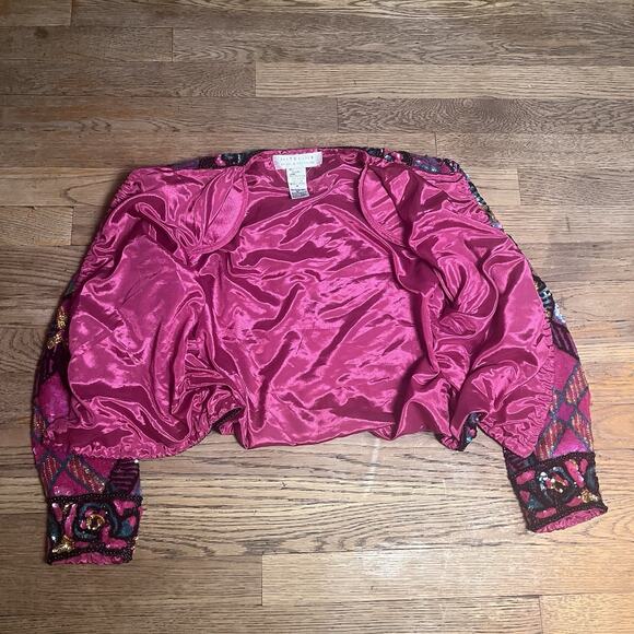 Vintage Niteline Sequin Blazer Silk Jacket Pink Party Evening 90s Womens Medium - Picture 4 of 16